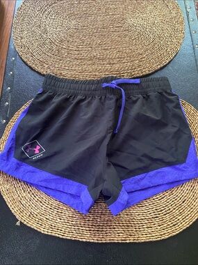 Under Armour Black Athletic Shorts with Purple Accents Size YLG